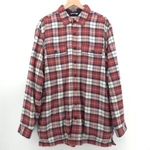 L.L. Bean Mens Flannel Shirt Fleece Lined L-Tall Red Plaid Traditional Fit